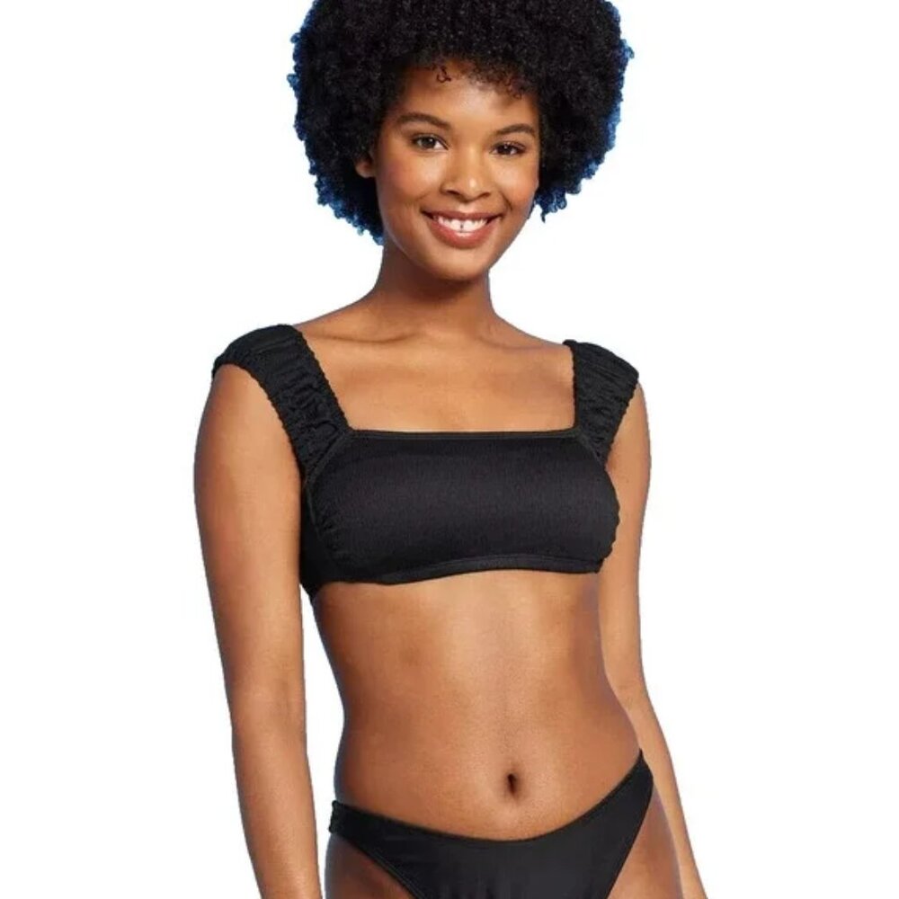 NWT Wild Fable Women's Black Size X Cap Sleeve Smocked Bralette Bikini Top